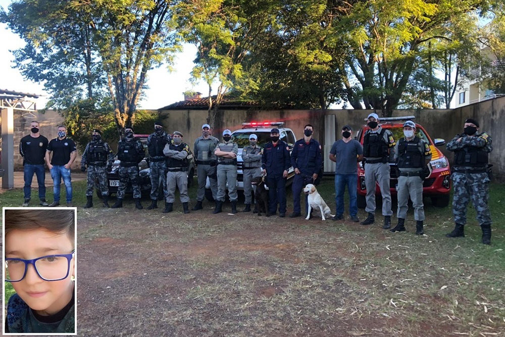 Equipes das forças policiais e bombeiros fazem buscas pelo menino desaparecido em Planalto