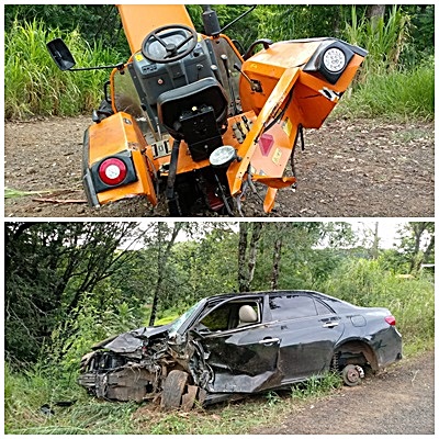 ACIDENTE ENTRE COROLLA E TRATOR É REGISTRADO NA ERS 504.