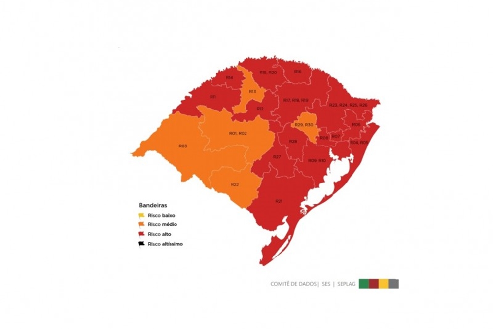 Governo do Estado classifica 15 regiões na bandeira vermelha