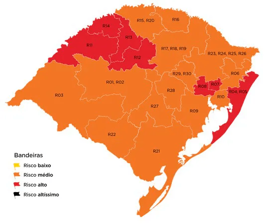 Mapa definitivo do Distanciamento Controlado tem sete regiões em vermelho